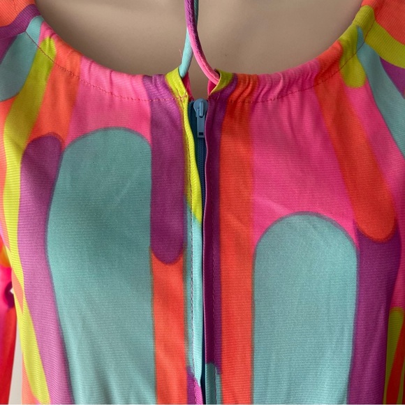 70s Vintage Jane Kinley Funky Retro Psychedelic Mod Front Zip Dress Union Label - Picture 6 of 10